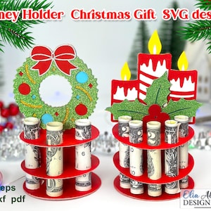 Titular de pastel de dinero de Navidad Svg / Cartera de dinero de Navidad / Adorno de titular de dinero en efectivo con corona, velas / Ideas de regalos de bricolaje para ella y sus amigos