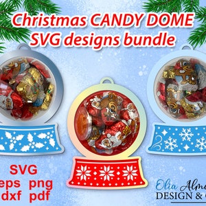 スノーグローブ キャンディドーム SVG テンプレート | クリスマス キャンディホルダー SVG オーナメント | 吹雪のギフトボックス テンプレート | Cricut プロジェクト SVG カット ファイル