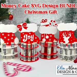 Titular de pastel de dinero de Navidad Svg / Cartera de dinero de Navidad / Ideas de regalos de bricolaje para ella él Amigos / Adorno de titular de dinero en efectivo con calcetín de regalo de Santa