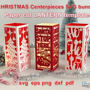 Paper cut Centerpieces or Luminary led Lanterns DIGITAL Templates for Christmas decor. DIY Home Decoration for table. Svg Files For Cricut.