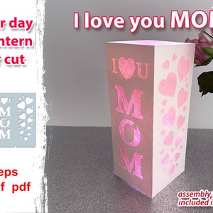 Moederdag diy cadeau-ideeën | HOU VAN JE MAM svg ontwerp met hartjes | Centerpieces voor led-kaars voor moederdag| Papier gesneden lantaarn voor moeder Svg