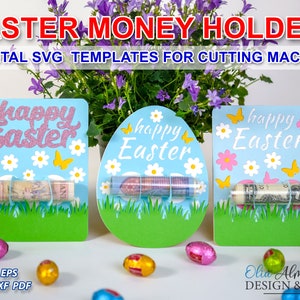 Modèles numériques Easter Money Holder Cut Files, Carte d’argent de Pâques pour les enfants, Lui ou Elle, Enveloppe en papier de bricolage pour l’argent liquide, Idées cadeaux pour les enfants
