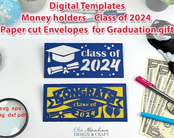 Digital SVG Templates of Graduation Money Wallet, Class of 2024 Graduation Gifts for Her Him, DIY paper cut Money Holder, Congrats gifts SVG