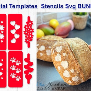 Digital SVG Designs of Baking Stencils with Hearts, Flowers, Cats, Dog Paws, Stencil for Decoration Homemade Sourdough Bread, Cakes, Cookies