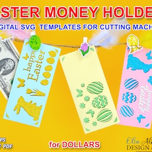 Plantillas digitales Archivo de corte de billetera de dinero de Pascua, Sobres de dinero de Pascua para él o ella, Sobre de papel diy para dólar, Ideas de regalos para niños