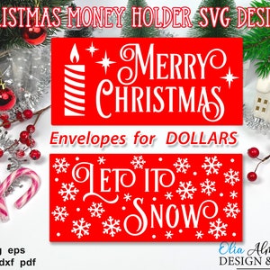 Arquivo de corte de carteira de dinheiro de Natal, envelopes de dinheiro para ele ou ela, porta-dinheiro de Natal Svg | Modelos de envelopes de papel faça você mesmo por dólares