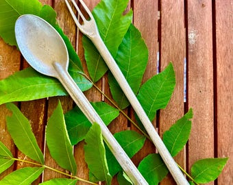 Uncle Leslie's Jamaican Dutchi Set | Fire-Forged Spoon & Fork | Handmade in Kingston | Cast Aluminum Cookware | 14" Inches