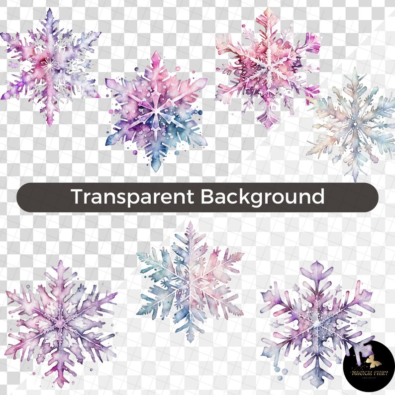 Purple & Pink Snowflakes Clipart Bundle, Watercolor Christmas Snowflake ...