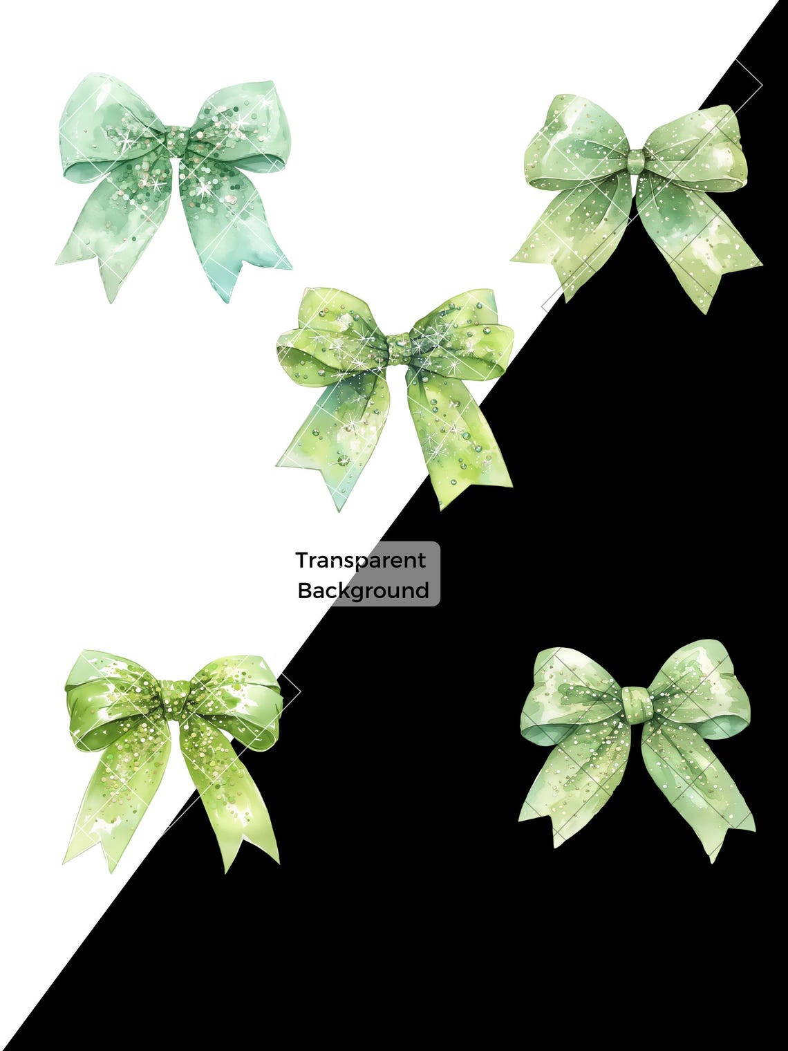 Cute Sage Green Ribbons PNG Clipart Bundle Watercolor Green Ribbons PNG ...