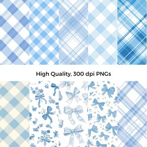 Blue Gingham Seamless Pattern Bundle PNG Watercolor Blue Stripes Polka ...