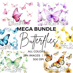 Butterfly PNG MEGA BUNDLE Butterflies Clipart Watercolor Spring Butterfly Clip art Bundle for decor, design, Print,Invitation,decor,wallart