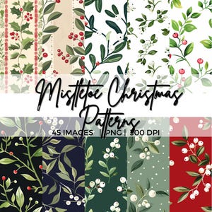 Mistletoe Christmas Seamless Pattern Bundle, Mistletoe Patterns PNG, Christmas Digital Papers, Xmas Patterns, sublimation png gift wrap