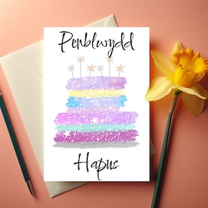 Cerdyn Penblwydd Cymraeg, Walisische Geburtstagskarte, glitzernde Geburtstagskarte, Cymraeg, Geschenke und Karten in Walisischer Sprache A5