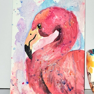Flamingo canvas original artwork in acrylics, tropical art, tropical decor, flamingo decor, bird artwork, bird painting  , colourful art