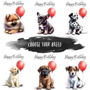 Tarjeta de cumpleaños de raza de perro, varias razas de perros en acuarela para elegir, tarjetas para amantes de los perros, labrador, pastor alemán, cockapoo y más.