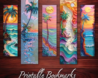 Zomer bladwijzer zeegezicht palmboom set van 10 instant digitale download voor boekenliefhebber of lezer DIY cadeau idee decoratieve bladwijzer zomerset