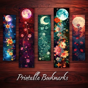 Flower Moon Bookmark Printable Set of 10 for Book Lover or Reader DIY Gift Idea Instant Download Decorative Beautiful Bookmrk Set Romantic