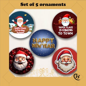 Décoration de Noël en téléchargement numérique Sublimation Design Décoration de Noël ronde Père Noël Décoration de Noël PNG Décoration de Noël