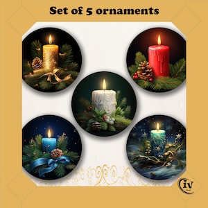 Christmas Candle Ornament Set Digital Download Sublimation Design Christmas Round Ornament Christmas Ornament Gift PNG Christmas Decoration