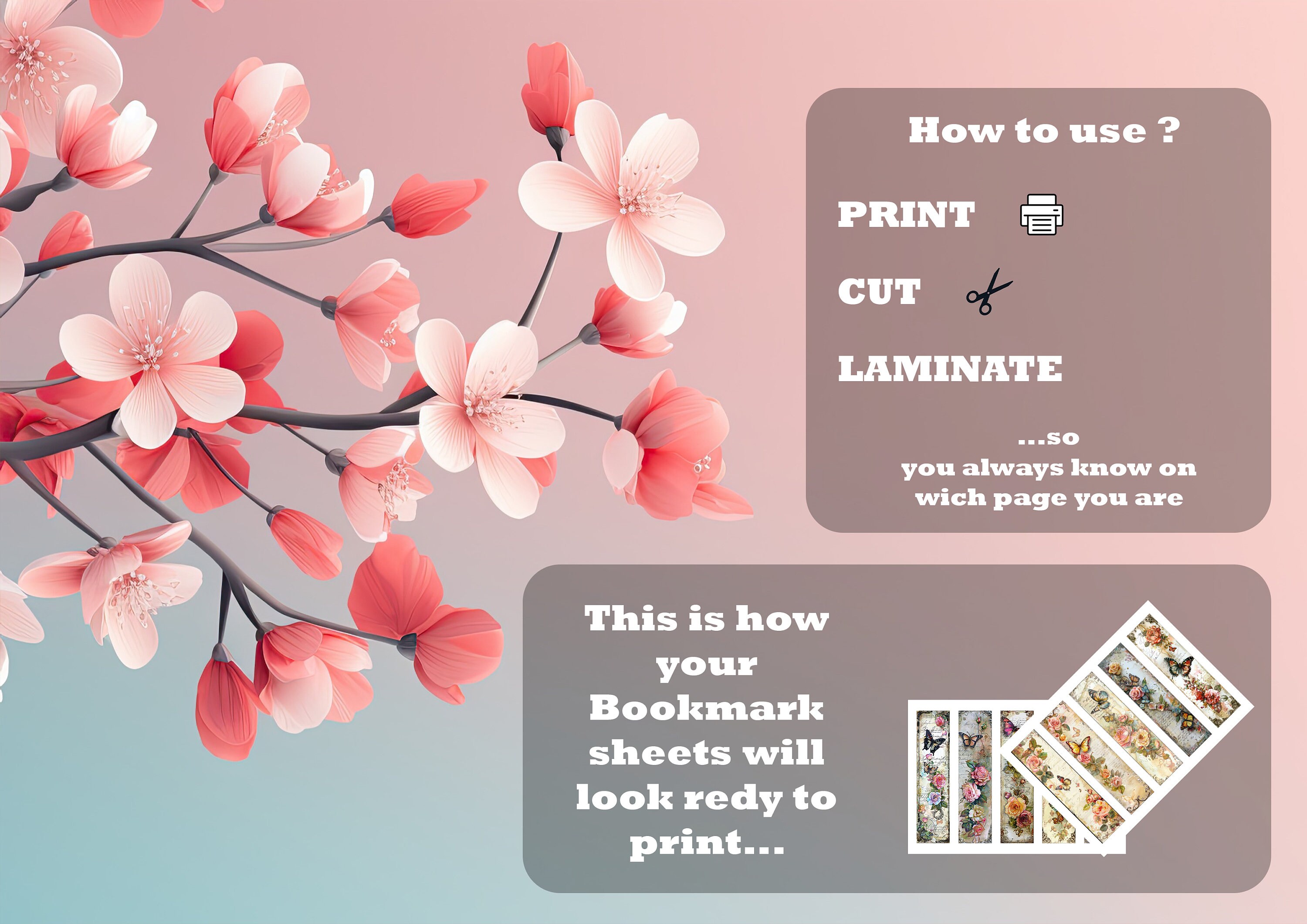 Junk Journal Page Bookmarks Set of 10 Printable Vintage Butterfly and ...