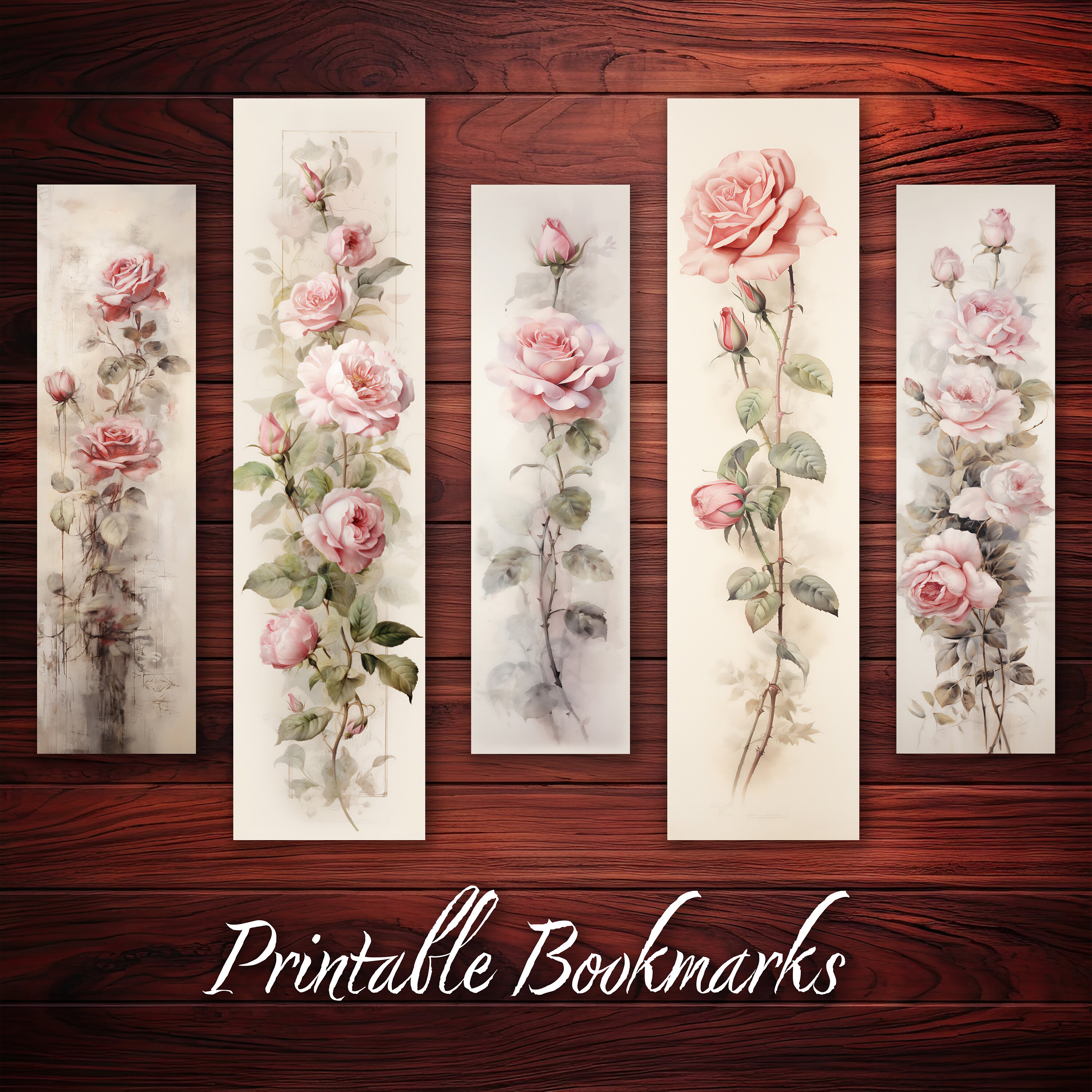 Vintage Rose Bookmark Printable for Book Lover Bookmark Set of 10 ...