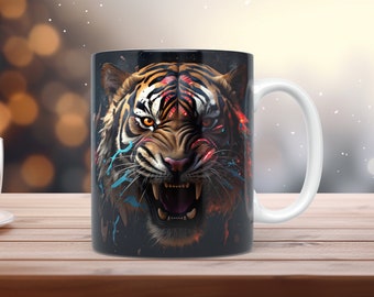 3D Tiger Mug Wrap 11oz & 15oz Mug Template 3D Tiger Mug Sublimation Design Instant Digital Download Coffee Mug Wrap Template + Free gift