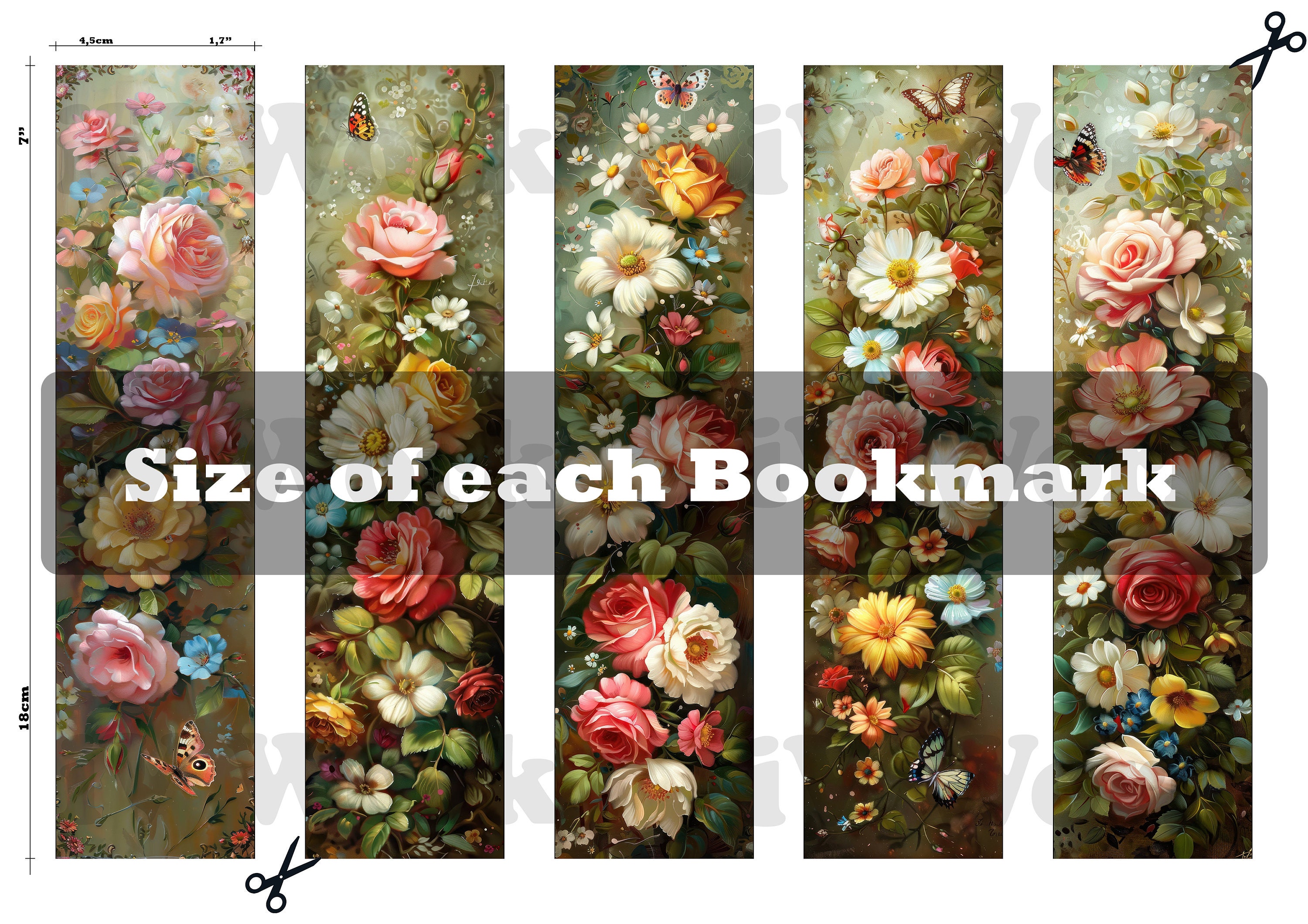 Vintage Floral Bookmarks Set of 10 Printable Bookmark for Book Lover or ...