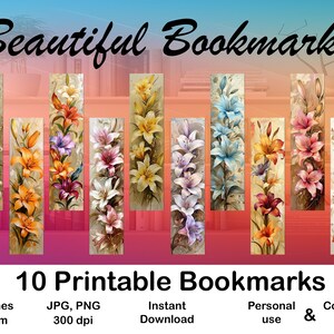 Beautiful Lilies Printable Bookmarks Set of 10 Book Lover Gift DIY Book ...