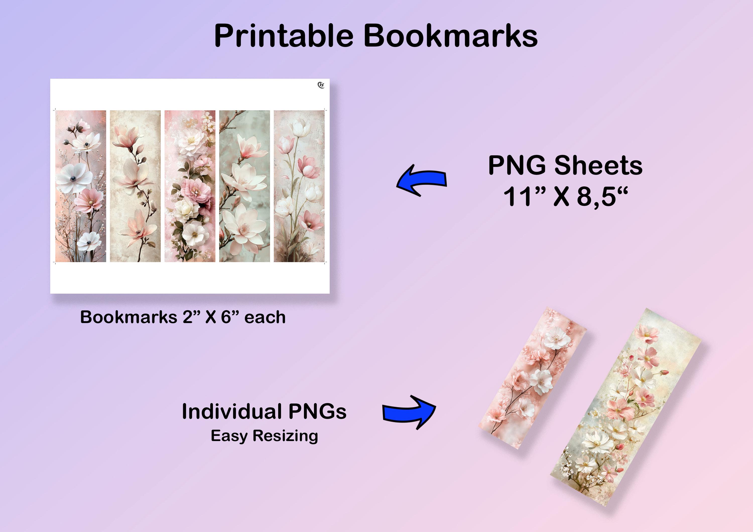 Printable Vintage Floral Bookmark Set With Pink and White Flowers for ...