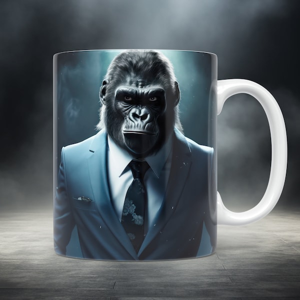 Gorila Mug Wrap 11oz & 15oz Mug Template Gorila Wearing Suit Mug Sublimation Design Instant Digital Download Coffee Wrap Template +Free gift