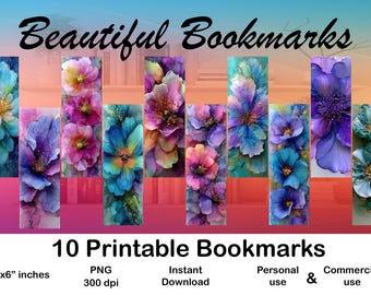 Printable Alcohol Ink Floral Bookmarks Set Colorful Watercolor Flowers for Book Lovers and Journal Lovers