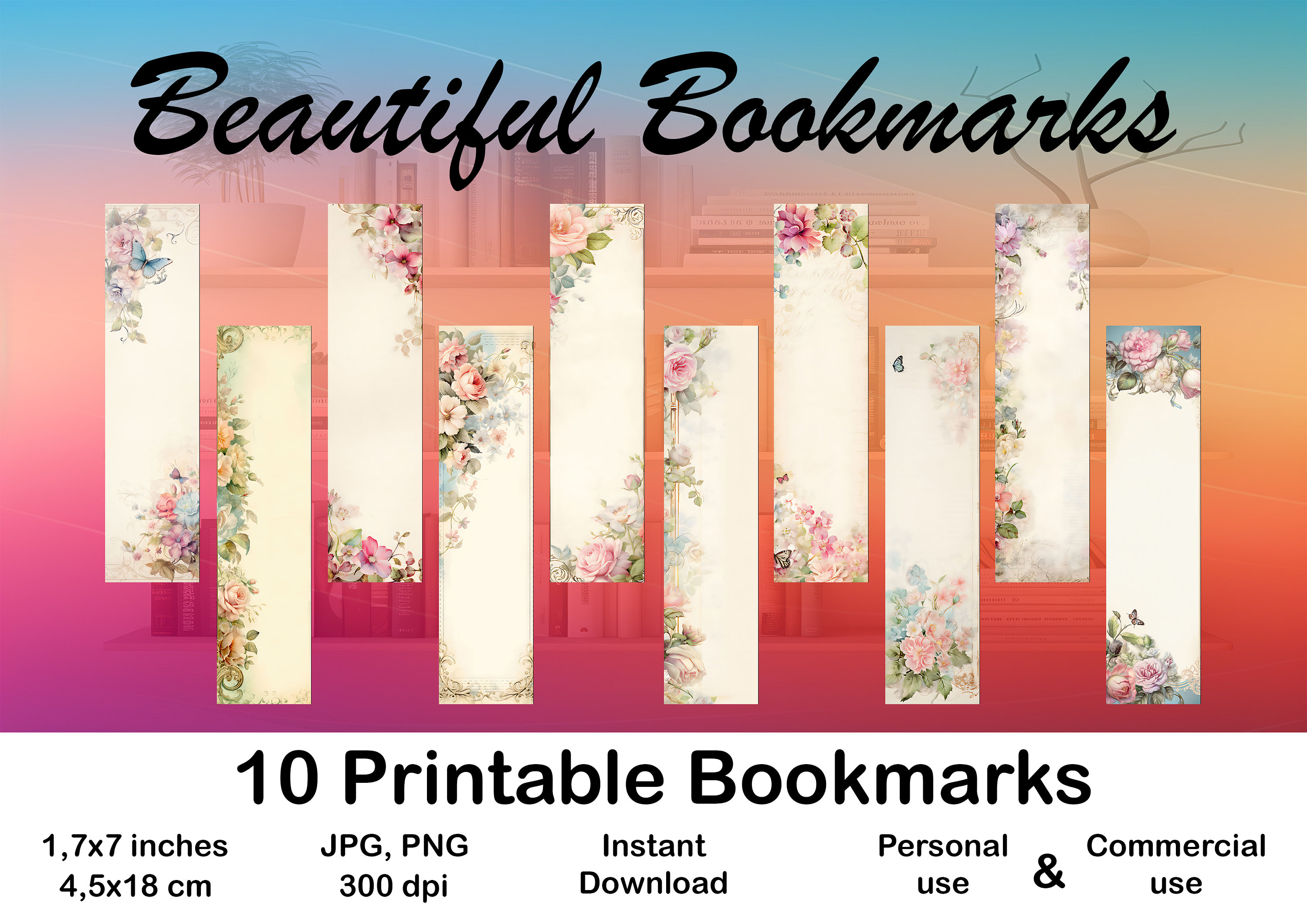 Bookmark Printable Vintage Flower Bookmark for Book Lover Printable ...