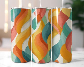 Retro Abstract Tumbler Wrap PNG 20oz 30oz Skinny Boho Wave Seamless Straight Tapered