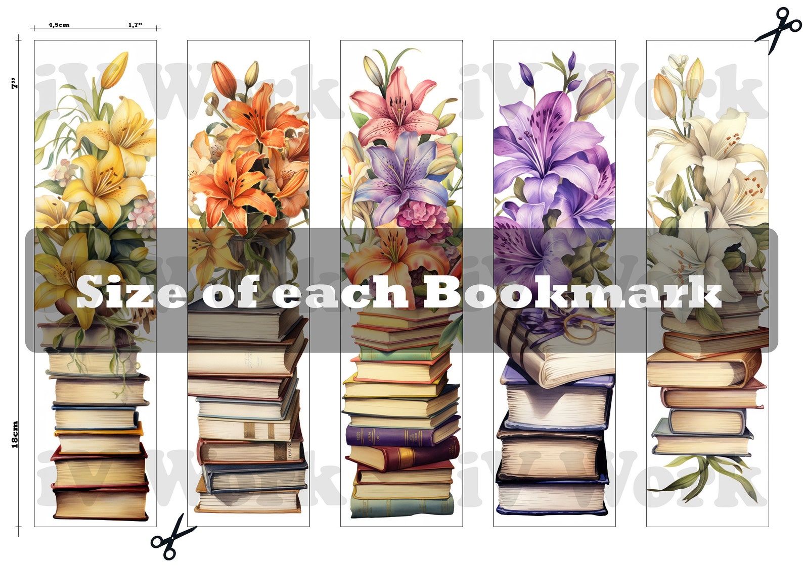 10 X Bookmark Printable for Book Lovers or Raeder Lily Flower Bookmark ...
