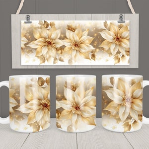 Winter Mug Wrap 11oz & 15oz Mug Template Christmas Flower Mug Sublimation Design Instant Digital Download Coffee Mug Design Free gift