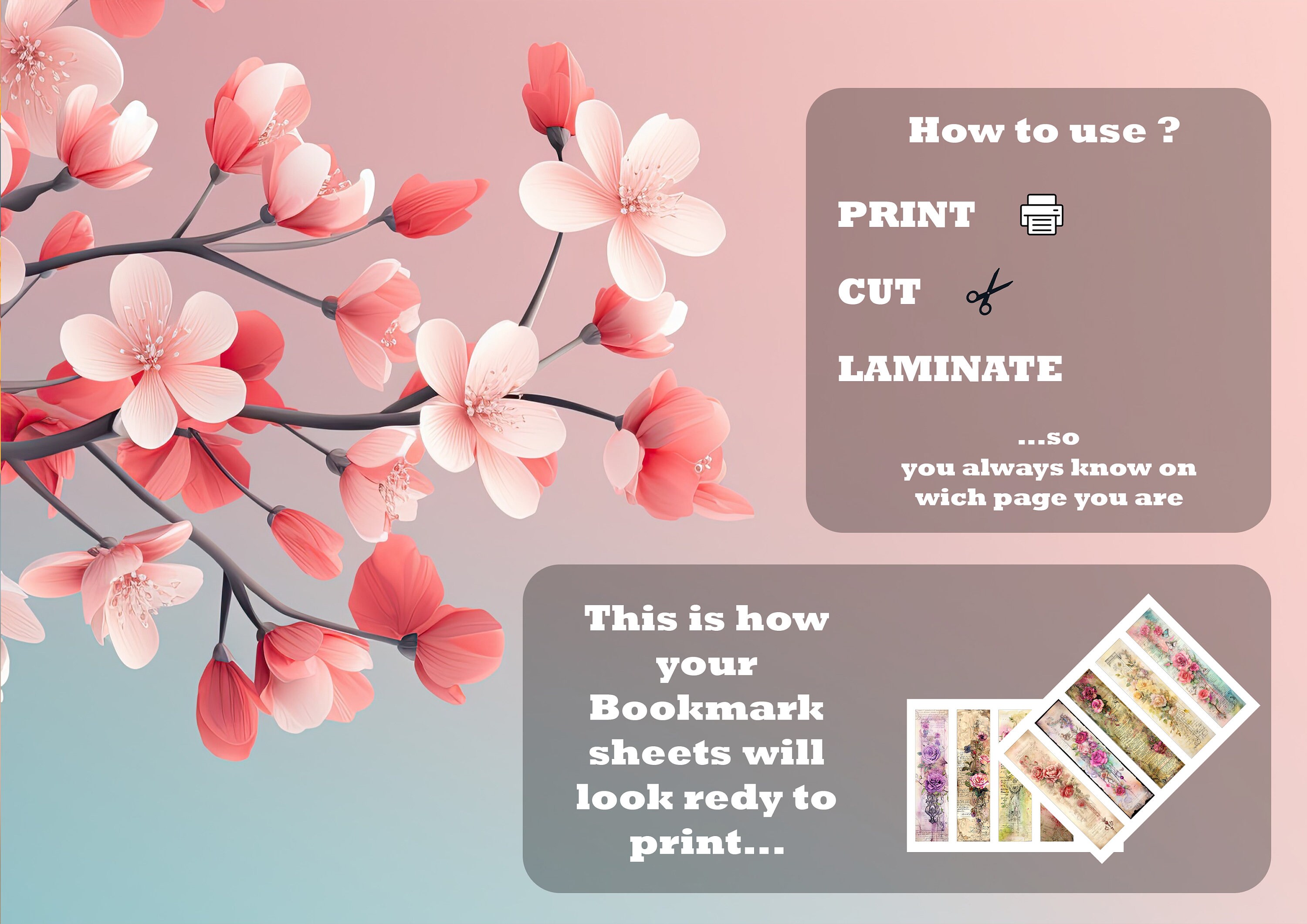 Bookmark Set of 10 Printable Vintage Roses Junk Journal Page for Book ...