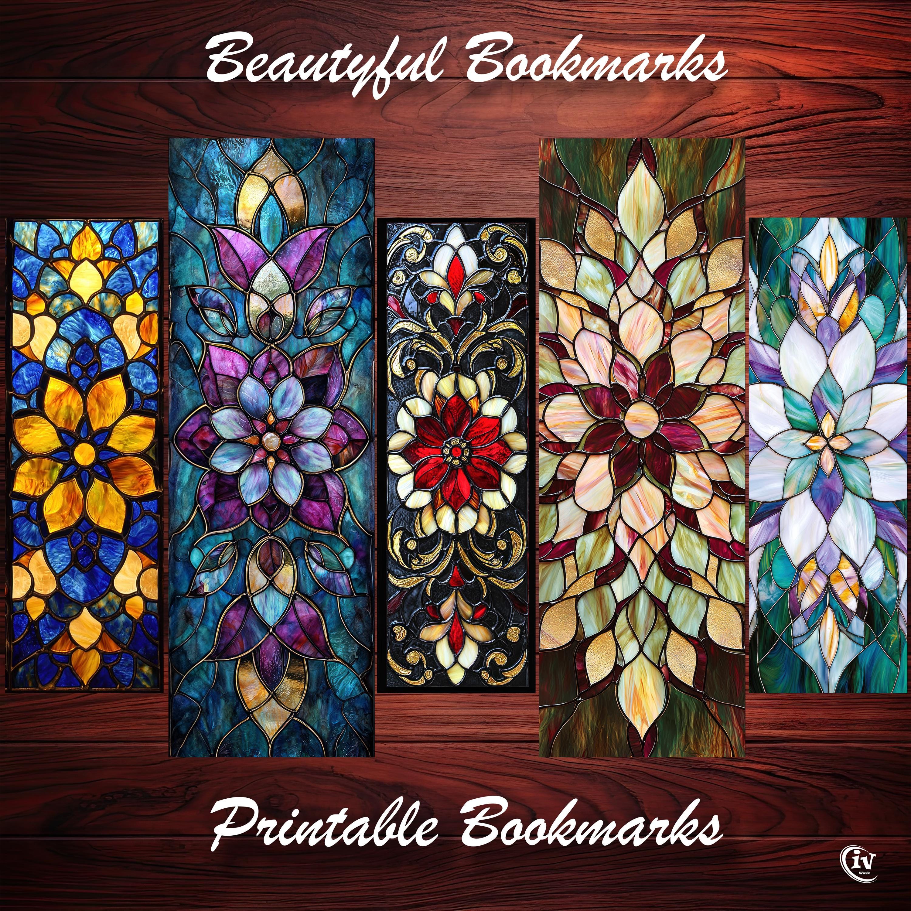 Stained Glass Printable Bookmarks Set for Book Lover Gift Idea ...