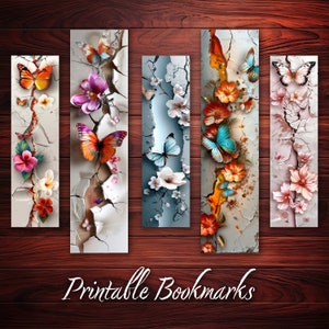 Bookmarks Printable Set of 10 for Book Lovers 3D Floral Butterfly ...