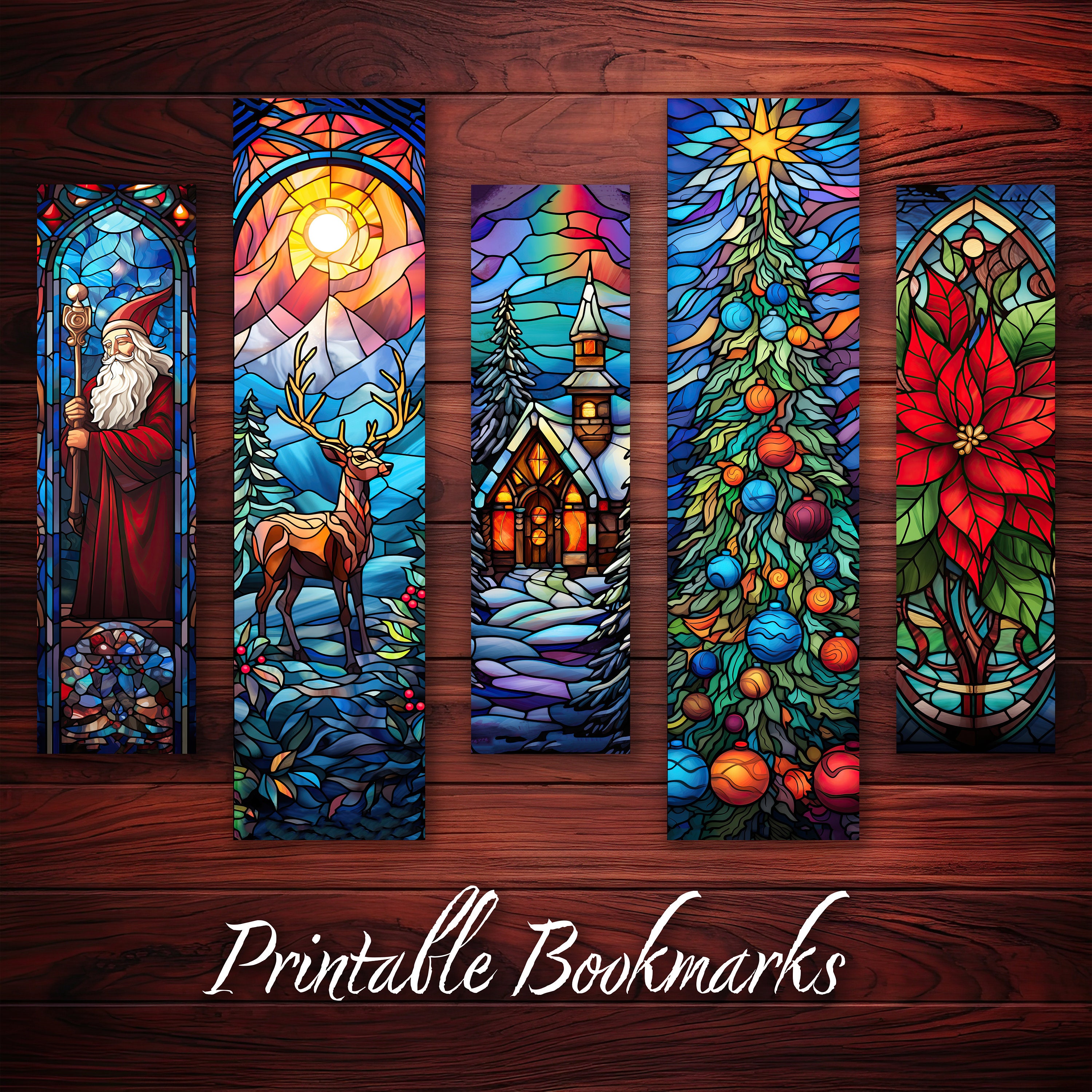 Stained Glass Bookmark Printable Christmas Bookmark for Book Lover Decorative Bookmark Set Digital Bookmark Gift Print Bookmark for Book