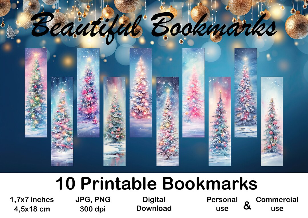 10 Bookmarks Printable for Book Lover Christmas Printable Bookmark Set ...