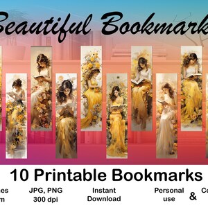 10 X Bookmark digital Bookmark for Booklover Printable Bookmark set digital Bookmark gift for her Bookmark Watercolor Style Bookmark Gift