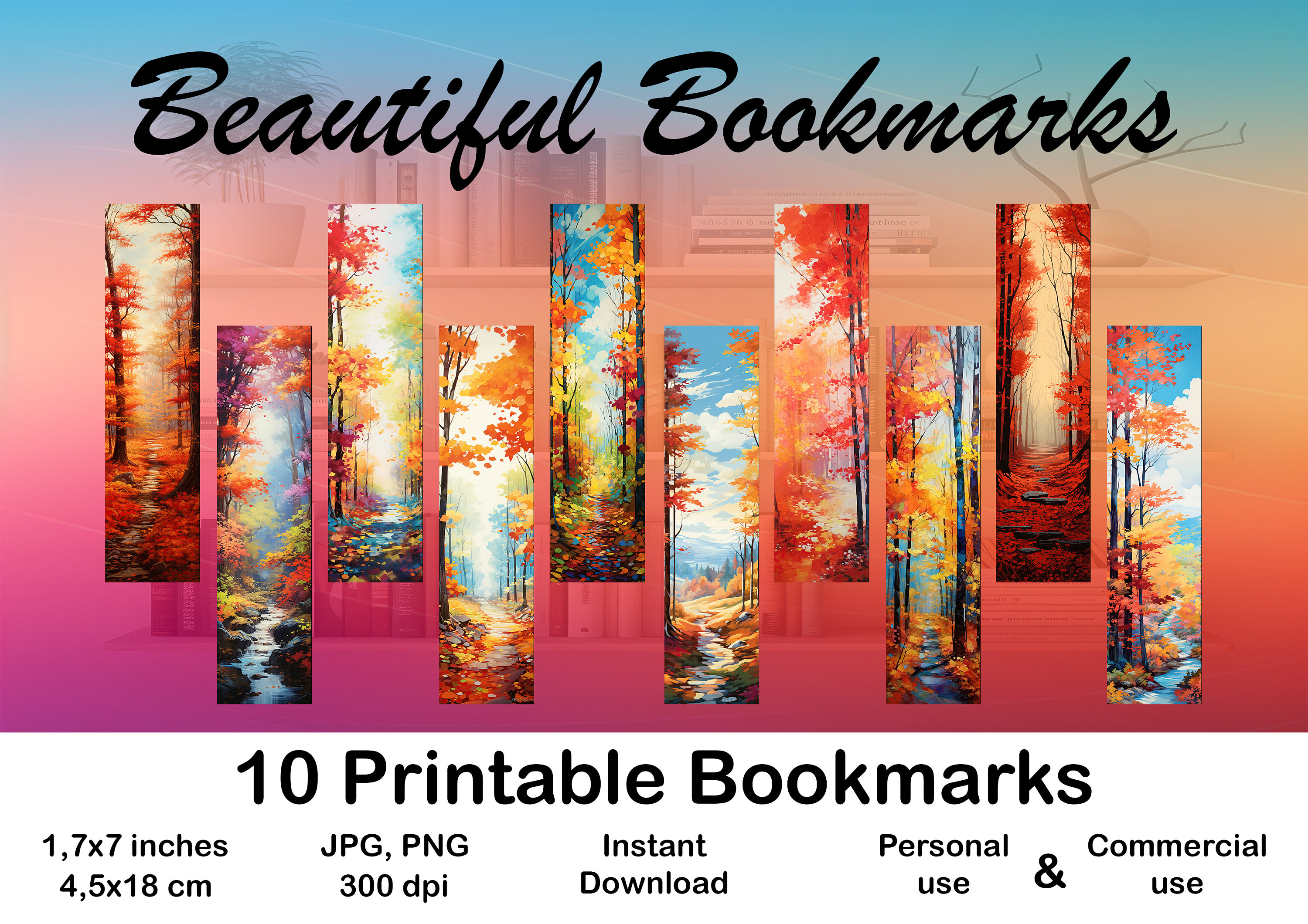 10 X Bookmark Digital Bookmark for Booklover Printable Bookmark Set ...