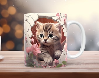 3D Cat Mug Wrap 11oz & 15oz Mug Template 3D Cat Mug Sublimation Design Instant Digital Download 3D  Coffee Mug Wrap Template + Free gift