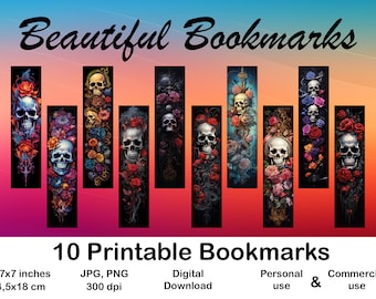 10X Crâne Signet numérique Fleur Crâne pour les amateurs de livres Imprimable Signet ensemble numérique Signet cadeau Signet pour impression Signet Fleur Crâne