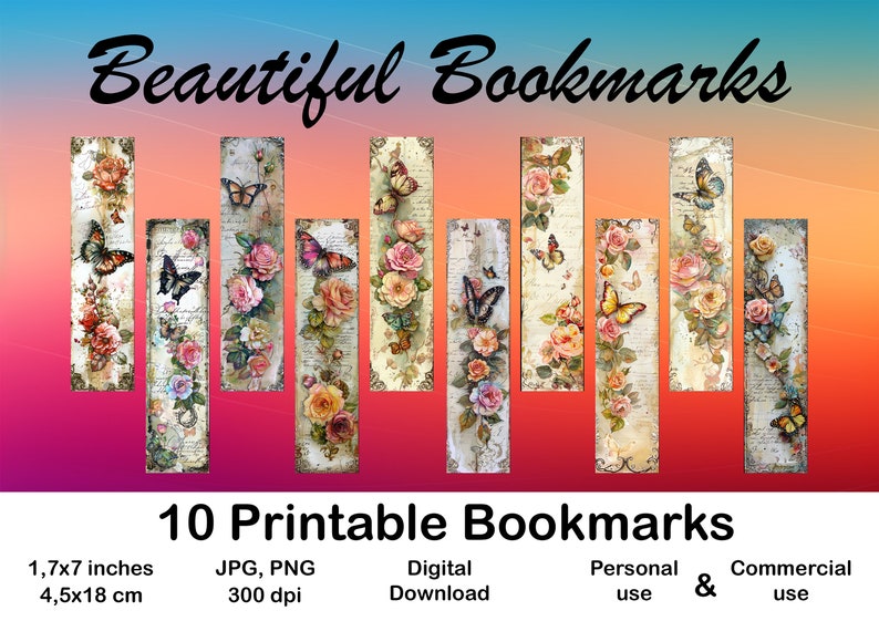 Junk Journal Page Bookmarks Set of 10 Printable Vintage Butterfly and ...