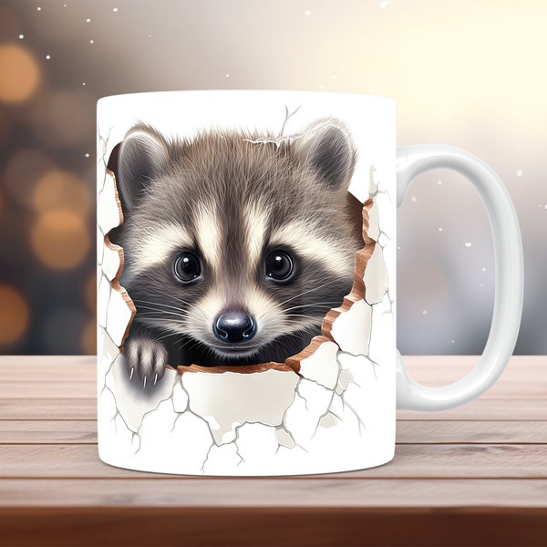3D Raccoon Mug Wrap 11oz & 15oz Mug Template 3D Raccoon Mug Sublimation Design Instant Digital Download Coffee Mug Wrap Template + Free gift
