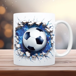3D Soccer Ball Hole Mug Wrap 11oz & 15oz Sublimation Design Template Instant Download PNG with Bonus Gift
