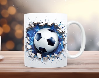 3D Soccer Ball Hole Mug Wrap 11oz & 15oz Sublimation Design Template Instant Download PNG with Bonus Gift