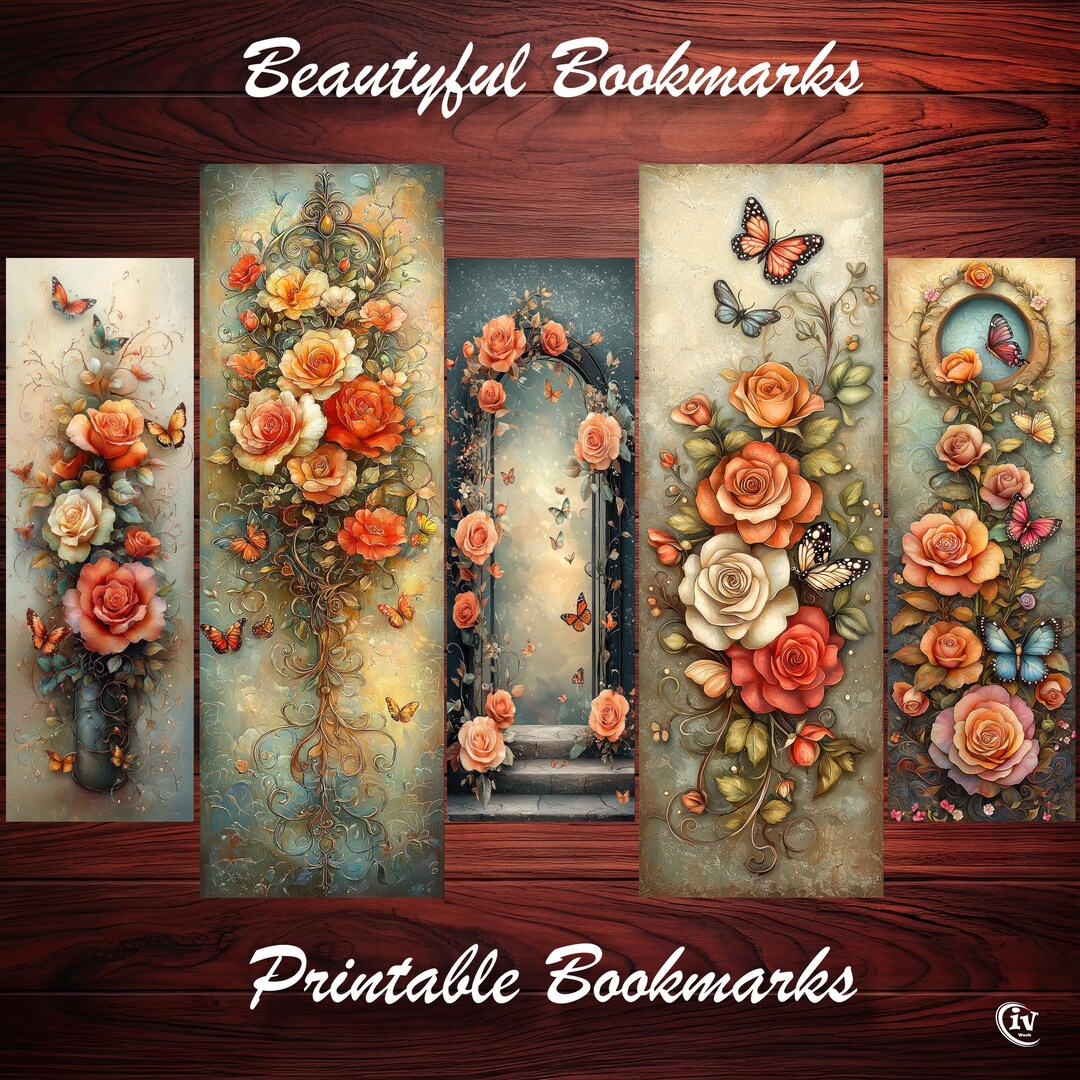 Rose and Butterfly Bookmarks Printable Beautiful Book Decor for Book ...
