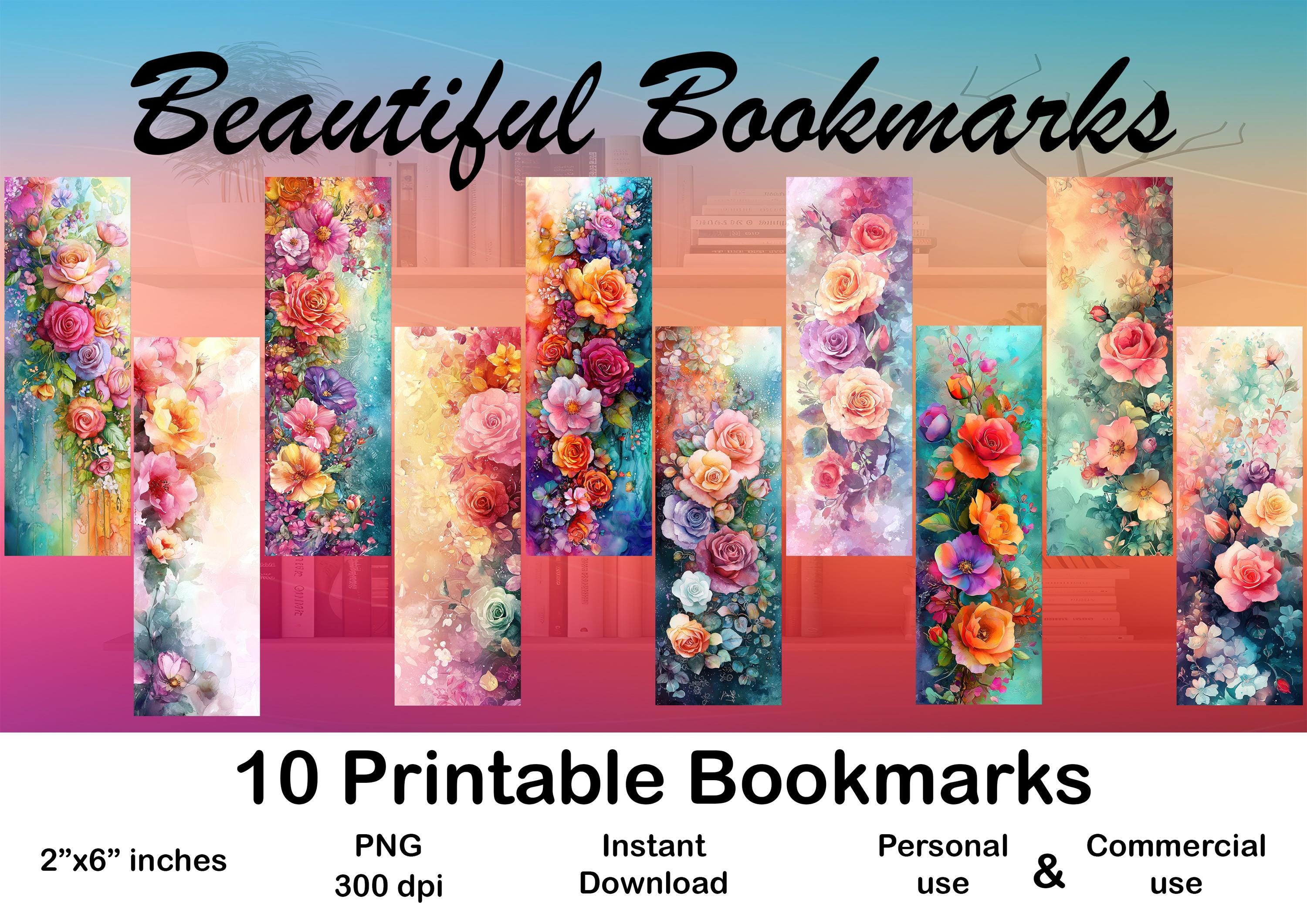 Floral Printable Bookmarks Set of 10 Beautiful Decorative Bookmark for ...